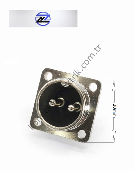 HZ CONNECTORS 16M-2H Kare Flanşlı 2 Pinli Metal Kasa Panel Tipi Erkek Konnektör