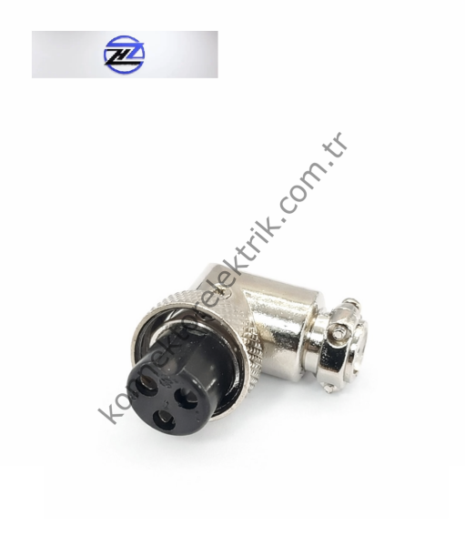 HZ CONNECTORS GX16 16M-3D 3 Pin Metal Kasa 90° Açılı Kablo Tipi Dişi Mike (Mayk) Konnektör