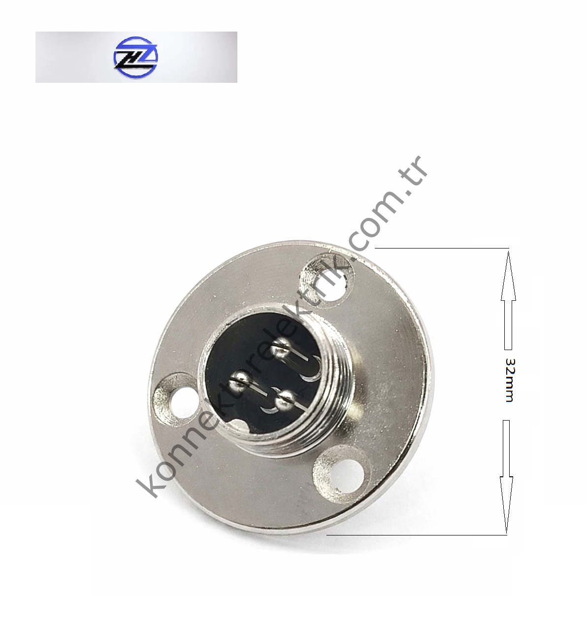 HZ CONNECTORS GX16 16M-3E Yuvarlak Flanş 3 Pin Metal Kasa Panel Tipi Erkek Mike (Mayk) Konnektör