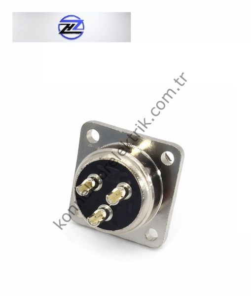 HZ CONNECTORS 16M-3H Kare Flanşlı 3 Pinli Metal Kasa Panel Tipi Erkek Konnektör
