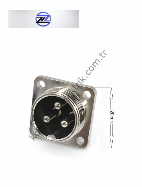 HZ CONNECTORS GX20 16M-3H Kare Flanş 3 Pin Metal Kasa Panel Tipi Erkek Mike (Mayk) Konnektör