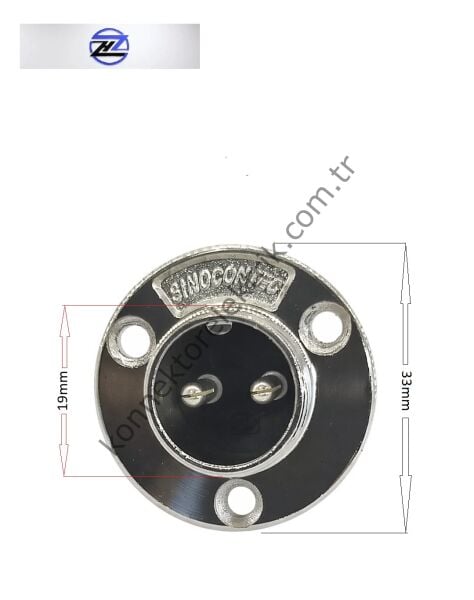 HZ CONNECTORS 19M-2E Yuvarlak Flanşlı 2 Pinli Metal Kasa Panel Tipi Erkek Konnektör