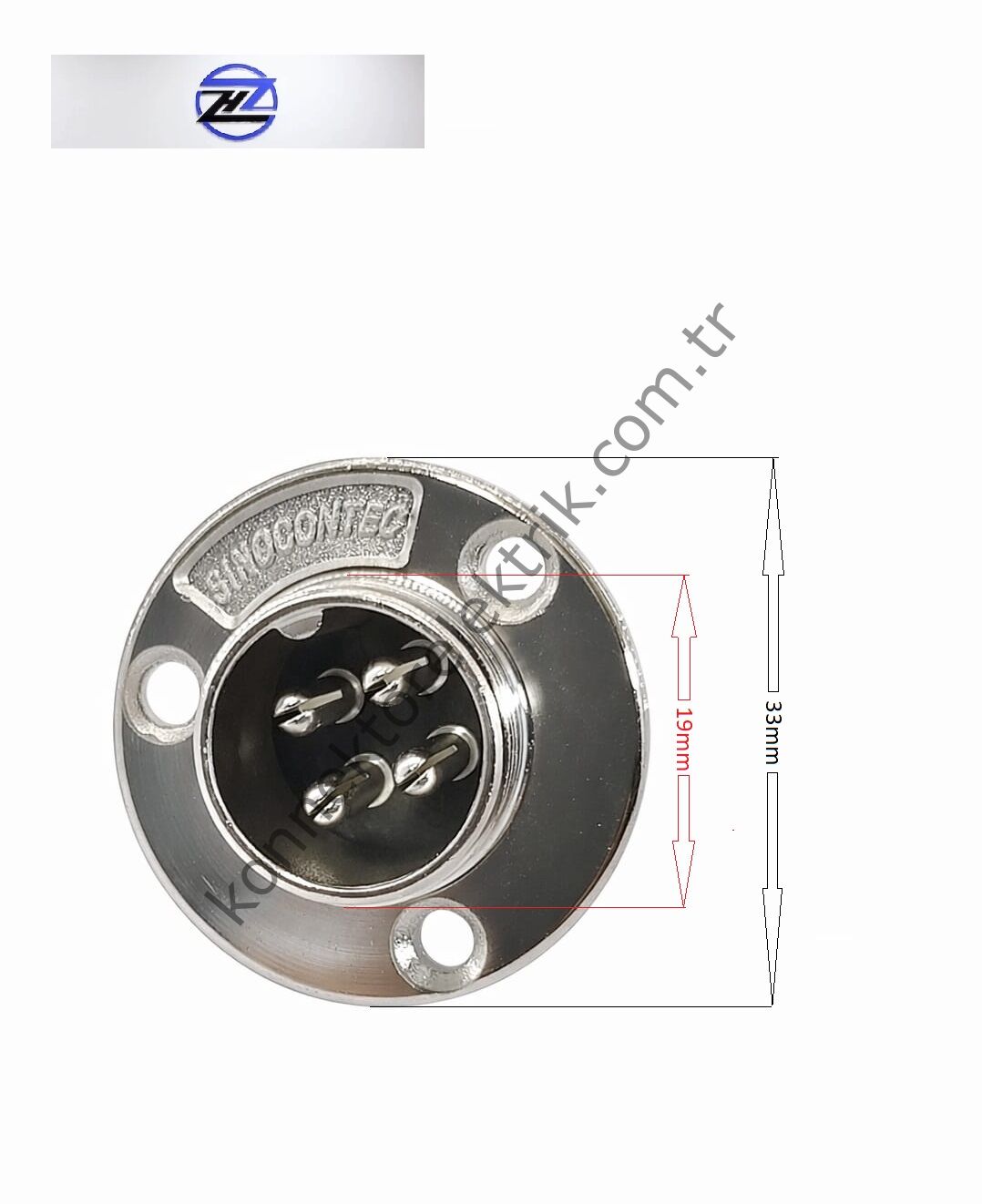 HZ CONNECTORS GX20 19M-4E Yuvarlak Flanş 4 Pin Metal Kasa Panel Tipi Erkek Mike (Mayk) Konnektör