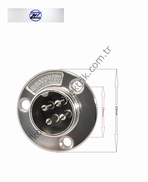 HZ CONNECTORS GX20 19M-4E Yuvarlak Flanş 4 Pin Metal Kasa Panel Tipi Erkek Mike (Mayk) Konnektör