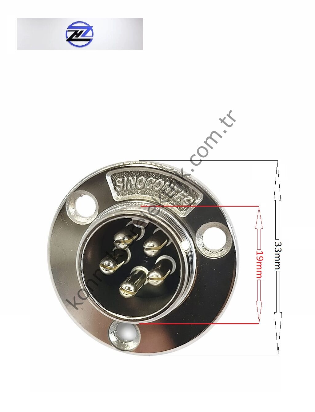 HZ CONNECTORS GX20 19M-5E Yuvarlak Flanş 5 Pin Metal Kasa Panel Tipi Erkek Mike (Mayk) Konnektör