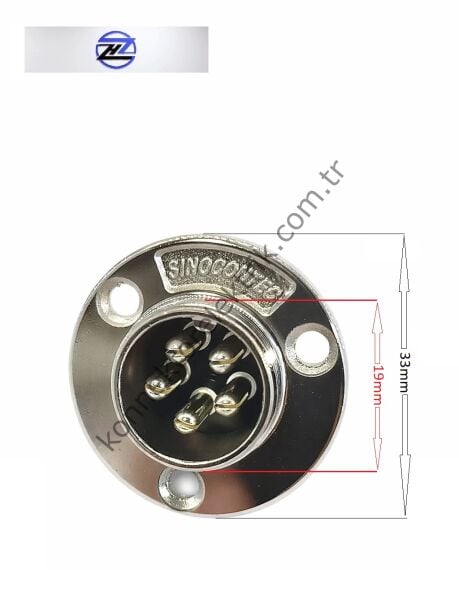HZ CONNECTORS GX20 19M-5E Yuvarlak Flanş 5 Pin Metal Kasa Panel Tipi Erkek Mike (Mayk) Konnektör