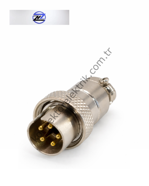 HZ CONNECTORS GX16 16MF-5A 5 Pin Metal Kasa Kablo Tipi Erkek Mike (Mayk) Konnektör