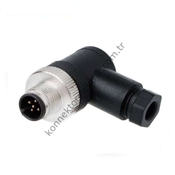 HZ CONNECTORS M12 5 Pin Plastik Kasa  90° Açılı Kablo Tipi Erkek Endüstriyel Konnektör
