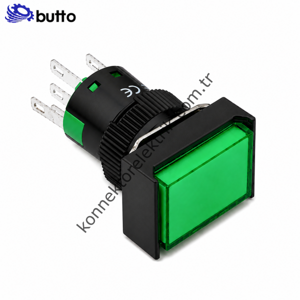 BUTTO  K16-392-GA2 K16-392 16mm Dikdörtgen Plastik Gövde Kalıcı Buton Led Işıklı
