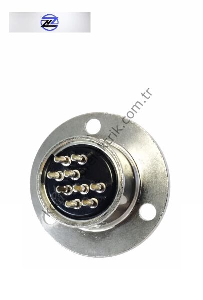 HZ CONNECTORS 19M-9E Yuvarlak Flanşlı 9 Pinli Metal Kasa Panel Tipi Erkek Konnektör