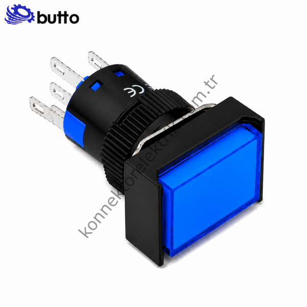 BUTTO K16-392-BD K16-392 16mm Dikdörtgen Plastik Gövde Kalıcı Buton Led Işıklı