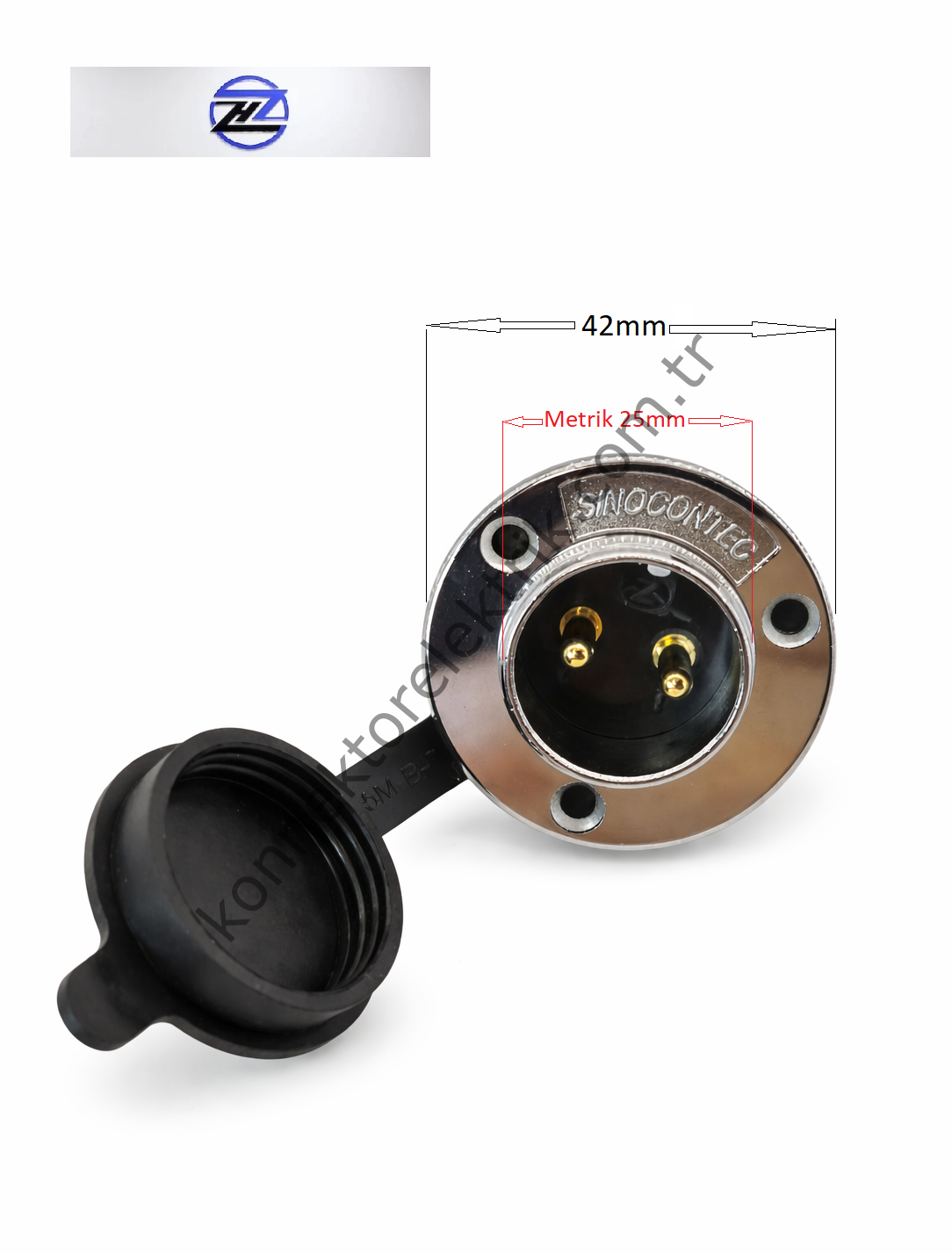 HZ CONNECTORS GX25 25M-2E Yuvarlak Flanş 2 Pin Metal Kasa Panel Tipi Erkek Mike (Mayk) Konnektör