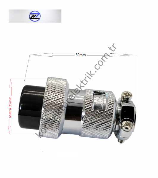 HZ CONNECTORS 25M-2A 2 Pinli Metal Kasa Kablo Tipi  Dişi Konnektör
