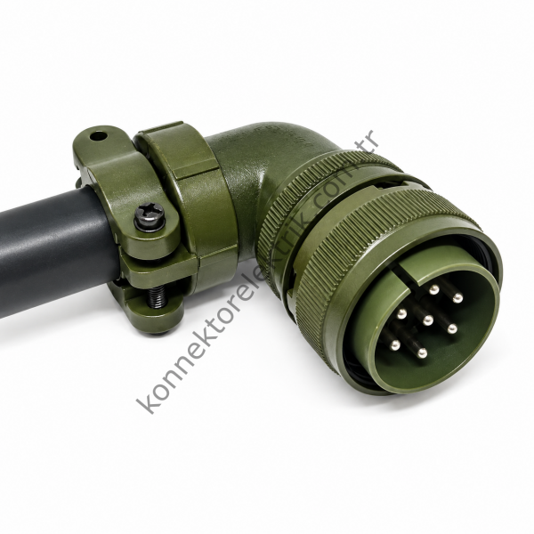 KUKDONG MS3108F 24-2P 7 Pin Metal Kasa 90° Açılı Kablo Tipi Erkek Askeri Konnektör