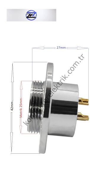 HZ CONNECTORS GX25 25M-3E Yuvarlak Flanş 3 Pin Metal Kasa Panel Tipi Erkek Mike (Mayk) Konnektör