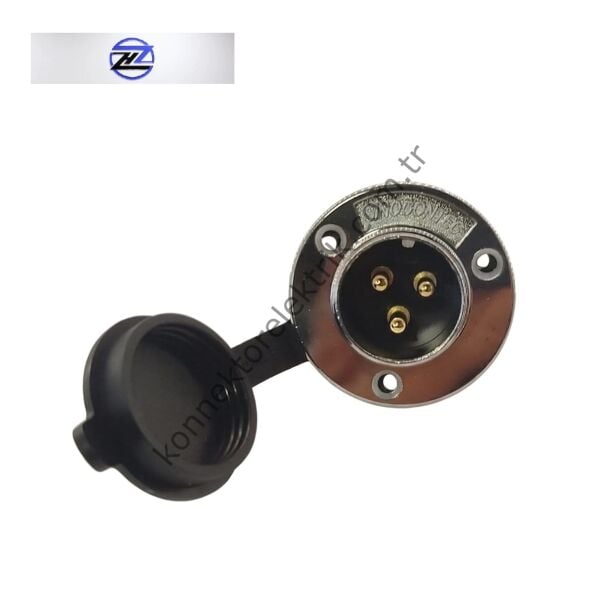 HZ CONNECTORS GX25 25M-3E Yuvarlak Flanş 3 Pin Metal Kasa Panel Tipi Erkek Mike (Mayk) Konnektör