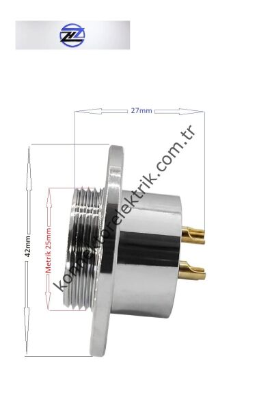 HZ CONNECTORS 25M-4E Yuvarlak Flanşlı 4 Pinli Metal Kasa Panel Tipi Erkek Konnektör