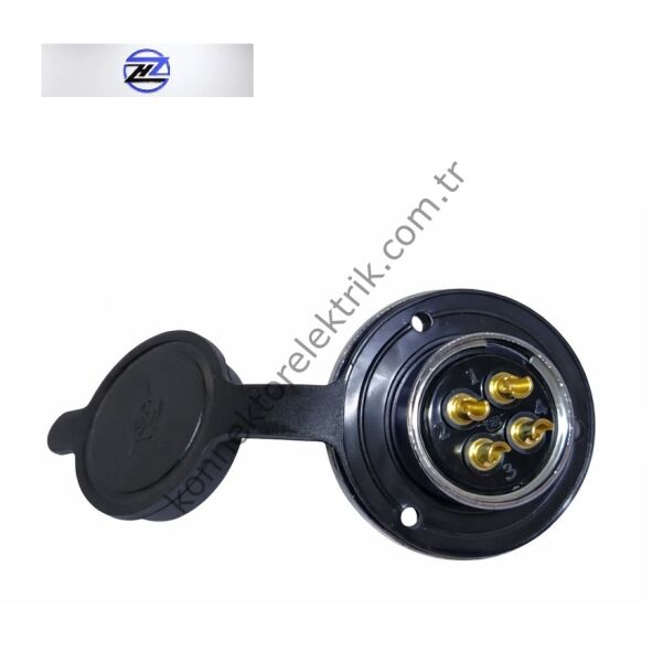 HZ CONNECTORS 25M-4E Yuvarlak Flanşlı 4 Pinli Metal Kasa Panel Tipi Erkek Konnektör