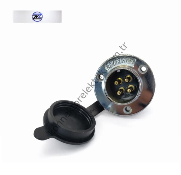 HZ CONNECTORS 25M-4E Yuvarlak Flanşlı 4 Pinli Metal Kasa Panel Tipi Erkek Konnektör