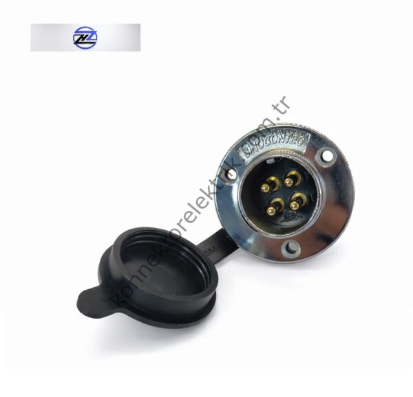 HZ CONNECTORS GX25 25M-4E Yuvarlak Flanş 4 Pin Metal Kasa Panel Tipi Erkek Mike (Mayk) Konnektör