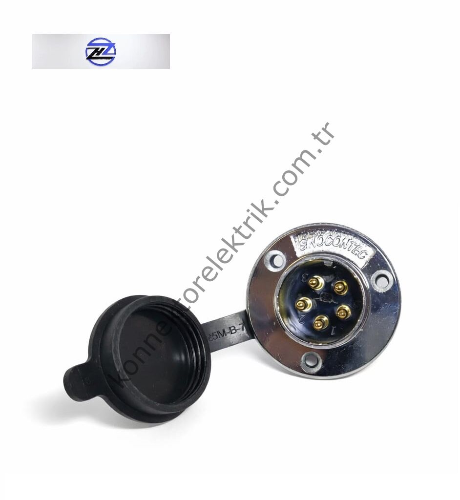 HZ CONNECTORS GX25 25M-5E Yuvarlak Flanş 5 Pin Metal Kasa Panel Tipi Erkek Mike (Mayk) Konnektör