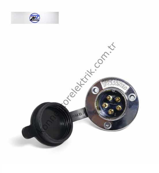 HZ CONNECTORS 25M-5E Yuvarlak Flanşlı 5 Pinli Metal Kasa Panel Tipi Erkek Konnektör