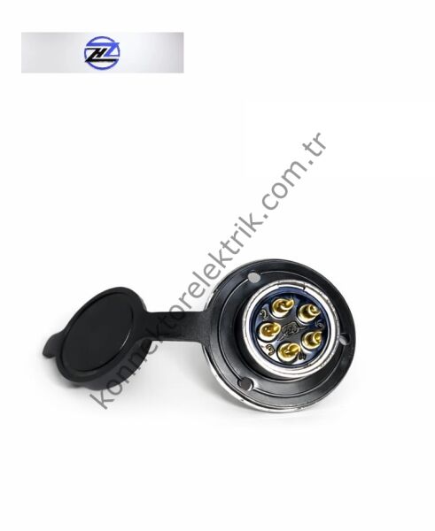 HZ CONNECTORS GX25 25M-5E Yuvarlak Flanş 5 Pin Metal Kasa Panel Tipi Erkek Mike (Mayk) Konnektör