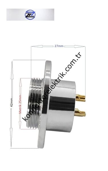 HZ CONNECTORS GX25 25M-6E Yuvarlak Flanş 6 Pin Metal Kasa Panel Tipi Erkek Mike (Mayk) Konnektör