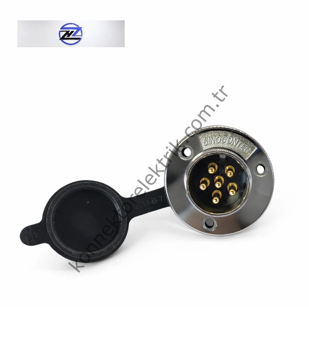 HZ CONNECTORS GX25 25M-6E Yuvarlak Flanş 6 Pin Metal Kasa Panel Tipi Erkek Mike (Mayk) Konnektör