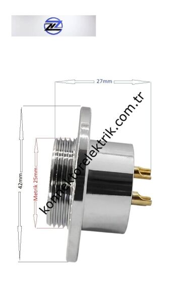 HZ CONNECTORS GX25 25M-7E Yuvarlak Flanş 7 Pin Metal Kasa Panel Tipi Erkek Mike (Mayk) Konnektör