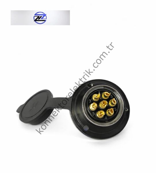 HZ CONNECTORS 25M-7E Yuvarlak Flanşlı 7 Pinli Metal Kasa Panel Tipi Erkek Konnektör
