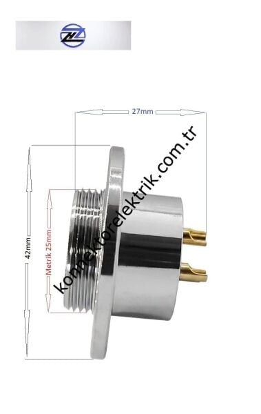 HZ CONNECTORS GX25 25M-8E Yuvarlak Flanş 8 Pin Metal Kasa Panel Tipi Erkek Mike (Mayk) Konnektör
