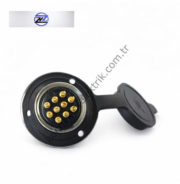 HZ CONNECTORS GX25 25M-10E Yuvarlak Flanş 10 Pin Metal Kasa Panel Tipi Erkek Mike (Mayk) Konnektör