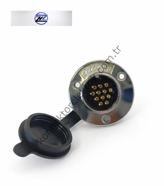 HZ CONNECTORS 25M-12E Yuvarlak Flanşlı 12 Pinli Metal Kasa Panel Tipi Erkek Konnektör