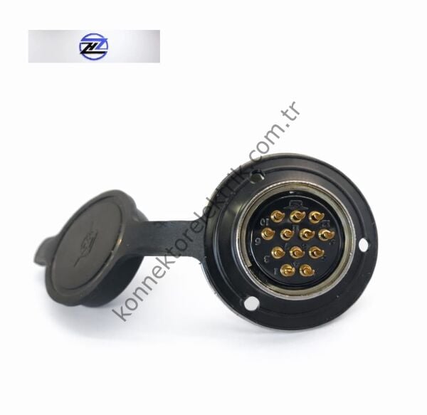 HZ CONNECTORS 25M-12E Yuvarlak Flanşlı 12 Pinli Metal Kasa Panel Tipi Erkek Konnektör