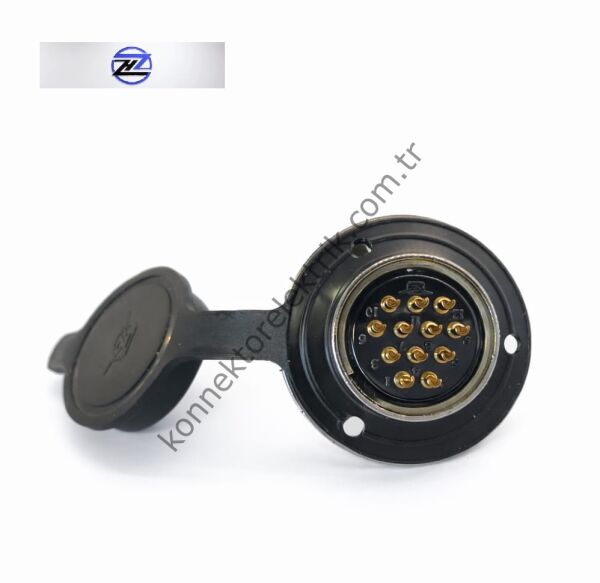 HZ CONNECTORS GX25 25M-12E Yuvarlak Flanş 12 Pin Metal Kasa Panel Tipi Erkek Mike (Mayk) Konnektör