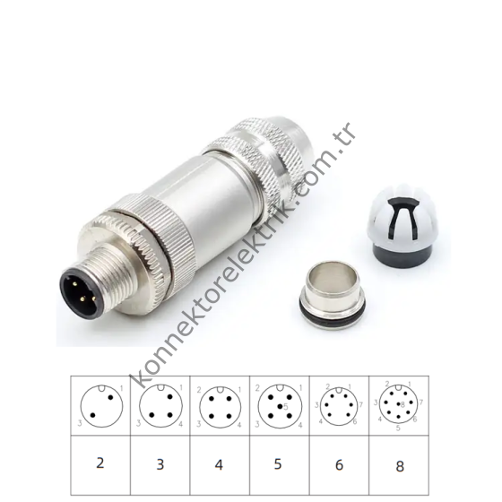VELLEDQ M12 3 Pin Erkek Metal Kasa Konnektör