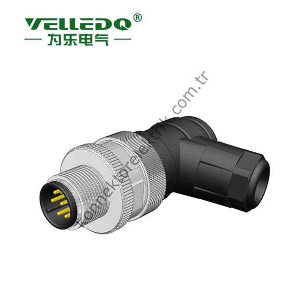 VELLEDQ M12 8 Pin Erkek 90° Açılı Konnektör