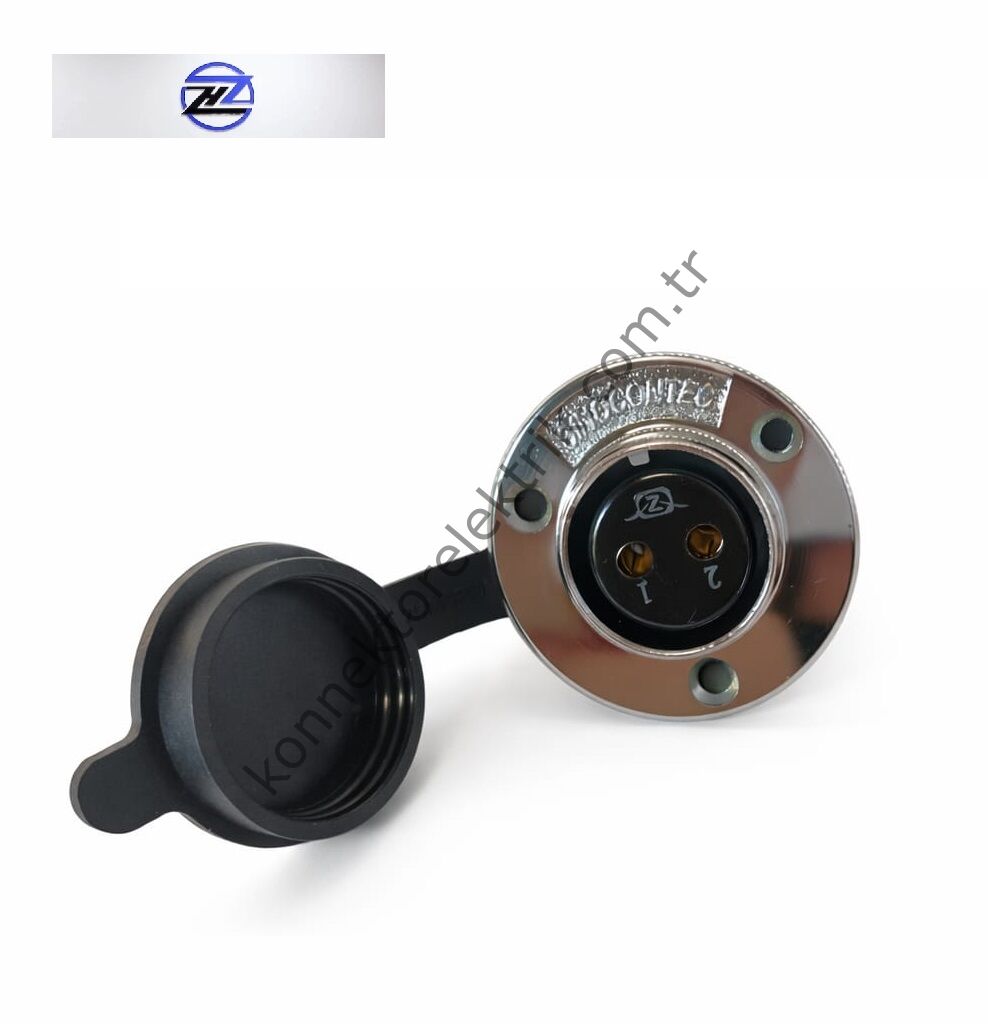 HZ CONNECTORS GX25 25MF-2E Yuvarlak Flanş 2 Pin Metal Kasa Panel Tipi Dişi Mike (Mayk) Konnektör