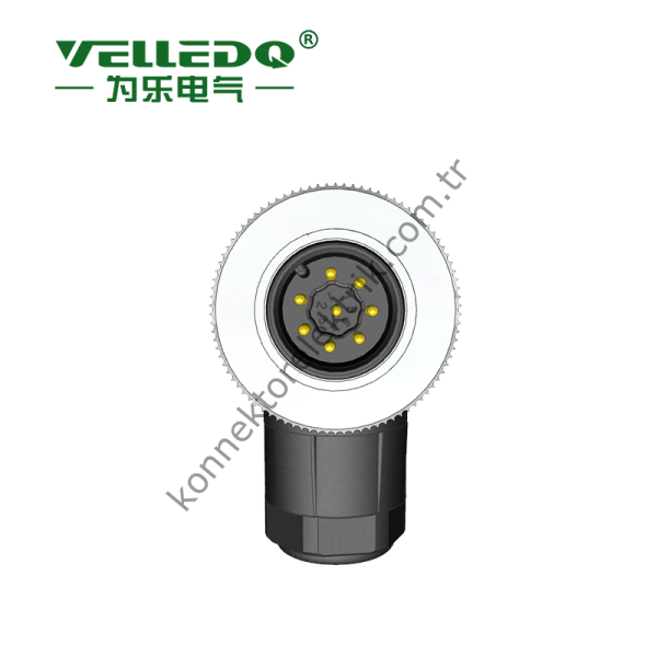 VELLEDQ M12 8 Pin Erkek 90° Açılı Konnektör