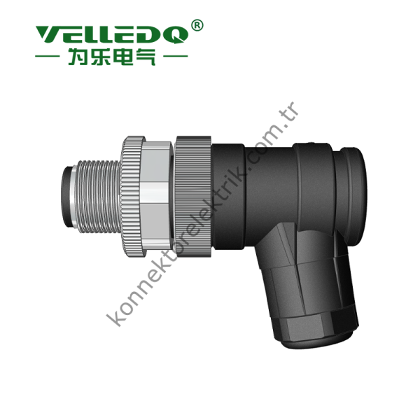 VELLEDQ M12 8 Pin Erkek 90° Açılı Konnektör