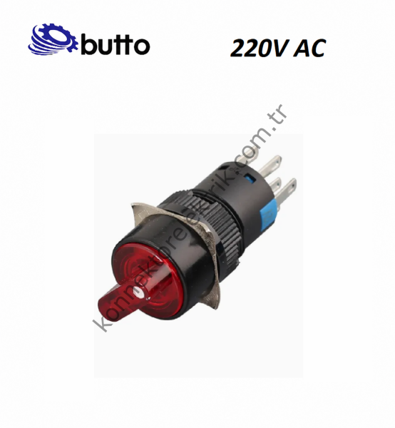 BUTTO K16-472-2-RA2 16mm Yuvarlak Plastik Gövde 0-1 Kalıcı Mandal Buton Led Işıklı