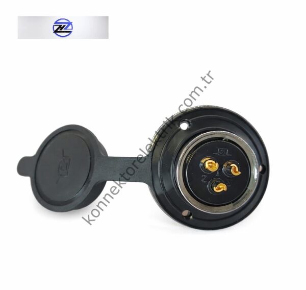 HZ CONNECTORS GX25 25MF-3E Yuvarlak Flanş 3 Pin Metal Kasa Panel Tipi Dişi Mike (Mayk) Konnektör