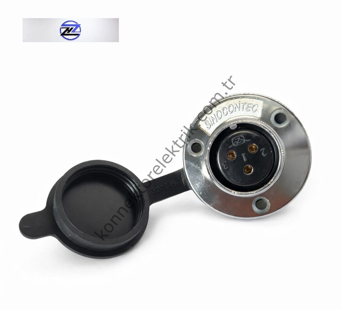 HZ CONNECTORS GX25 25MF-3E Yuvarlak Flanş 3 Pin Metal Kasa Panel Tipi Dişi Mike (Mayk) Konnektör
