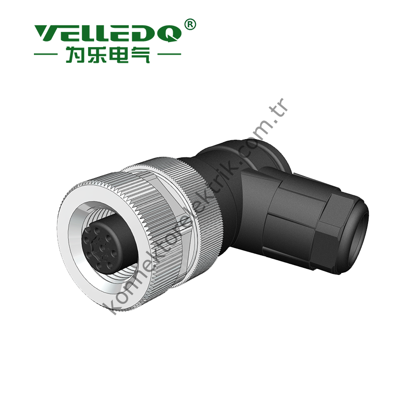 VELLEDQ M12 8 Pin Dişi 90° Açılı Konnektör