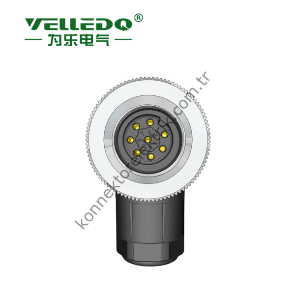 VELLEDQ M12 8 Pin Dişi 90° Açılı Konnektör