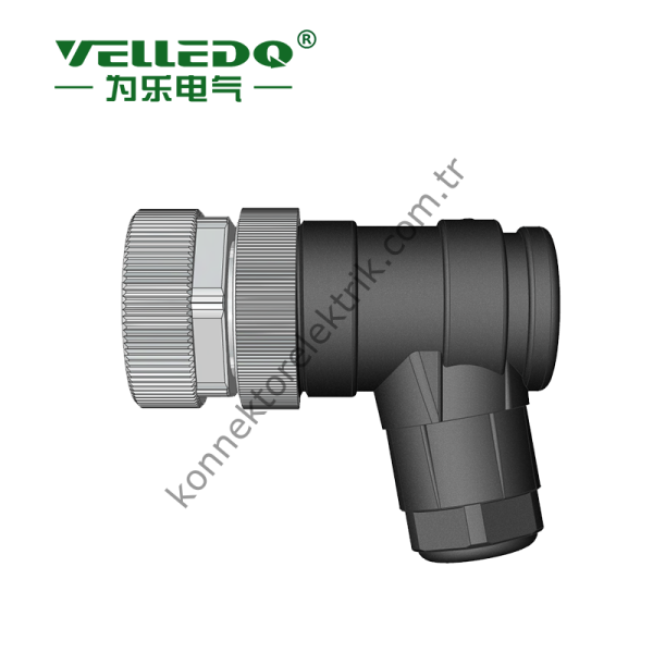 VELLEDQ M12 8 Pin Dişi 90° Açılı Konnektör