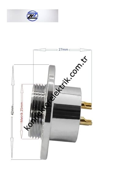 HZ CONNECTORS GX25 25MF-4E Yuvarlak Flanş 4 Pin Metal Kasa Panel Tipi Dişi Mike (Mayk) Konnektör