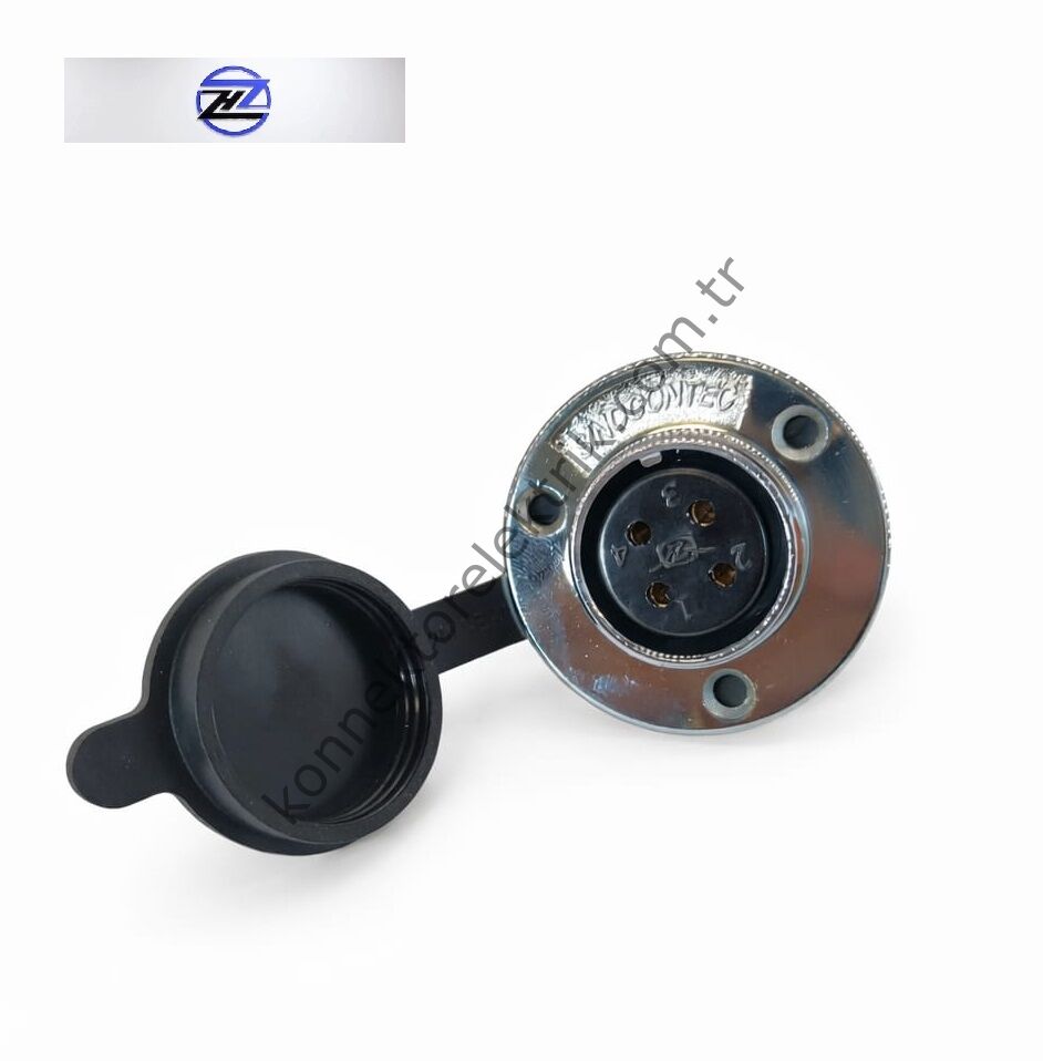 HZ CONNECTORS GX25 25MF-4E Yuvarlak Flanş 4 Pin Metal Kasa Panel Tipi Dişi Mike (Mayk) Konnektör