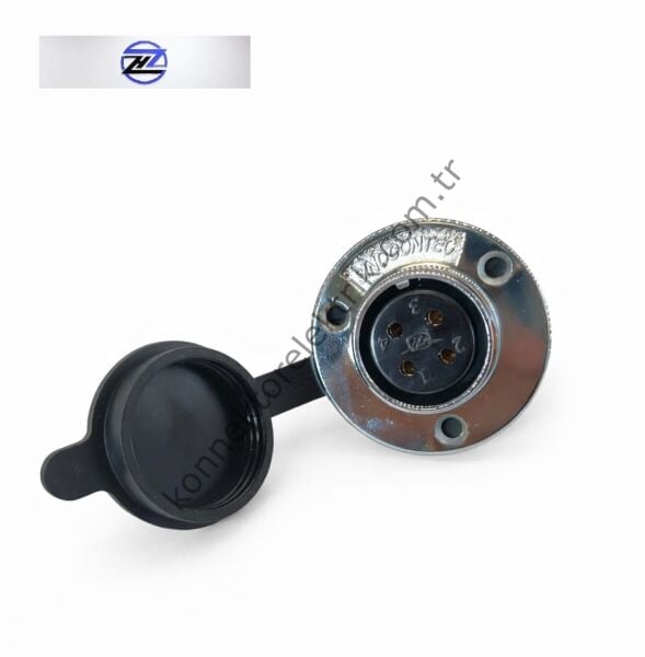HZ CONNECTORS GX25 25MF-4E Yuvarlak Flanş 4 Pin Metal Kasa Panel Tipi Dişi Mike (Mayk) Konnektör